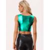 imageAllegra K Womens U Neck Sleeveless Party Clubwear Holographic Shiny Metallic Crop TopGreen