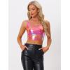 imageAllegra K Womens U Neck Sleeveless Party Clubwear Holographic Shiny Metallic Crop TopHolographic Red