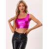 imageAllegra K Womens U Neck Sleeveless Party Clubwear Holographic Shiny Metallic Crop TopHot Pink