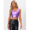 imageAllegra K Womens U Neck Sleeveless Party Clubwear Holographic Shiny Metallic Crop TopLavender