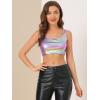 imageAllegra K Womens U Neck Sleeveless Party Clubwear Holographic Shiny Metallic Crop TopLight Purple