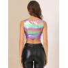 imageAllegra K Womens U Neck Sleeveless Party Clubwear Holographic Shiny Metallic Crop TopLight Purple