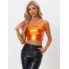 imageAllegra K Womens U Neck Sleeveless Party Clubwear Holographic Shiny Metallic Crop TopOrange