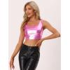 imageAllegra K Womens U Neck Sleeveless Party Clubwear Holographic Shiny Metallic Crop TopPink