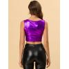 imageAllegra K Womens U Neck Sleeveless Party Clubwear Holographic Shiny Metallic Crop TopPurple