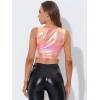 imageAllegra K Womens U Neck Sleeveless Party Clubwear Holographic Shiny Metallic Crop TopRose Pink