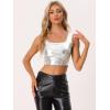 imageAllegra K Womens U Neck Sleeveless Party Clubwear Holographic Shiny Metallic Crop TopSilver