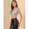 imageAllegra K Womens U Neck Sleeveless Party Clubwear Holographic Shiny Metallic Crop TopSilver Gray