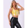 imageAllegra K Womens U Neck Sleeveless Party Clubwear Holographic Shiny Metallic Crop TopYellow