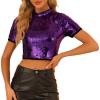 imageAllegra K Womens Sequin Crop Top Sparkle Glitter Short Sleeve Shinning T Shirt Club BlousePurple