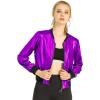 imageAllegra K Womens Sparkly Holographic Lightweight 90S Shiny Metallic Bomber JacketDark Purple