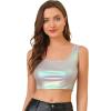 imageAllegra K Womens U Neck Sleeveless Party Clubwear Holographic Shiny Metallic Crop TopSilver Gray