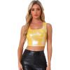 imageAllegra K Womens U Neck Sleeveless Party Clubwear Holographic Shiny Metallic Crop TopYellow