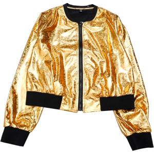 imageAllegra K Womens Sparkly Holographic Lightweight 90S Shiny Metallic Bomber JacketGolden