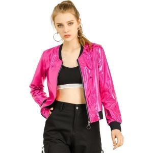 imageAllegra K Womens Sparkly Holographic Lightweight 90S Shiny Metallic Bomber JacketHot Pink