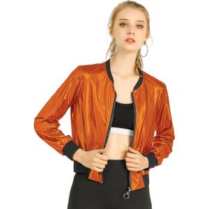 imageAllegra K Womens Sparkly Holographic Lightweight 90S Shiny Metallic Bomber JacketOrange