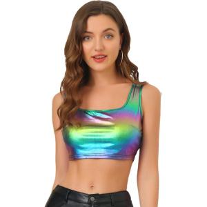 imageAllegra K Womens U Neck Sleeveless Party Clubwear Holographic Shiny Metallic Crop TopDark Purple