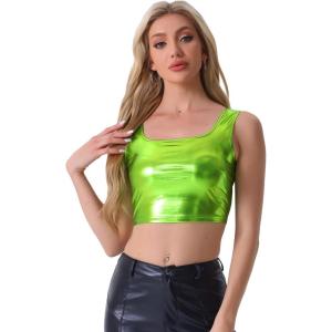 imageAllegra K Womens U Neck Sleeveless Party Clubwear Holographic Shiny Metallic Crop TopShiny Green