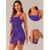 imageAllegra K Party Mini Dress for Womens Clubwear Laceup Spaghetti Straps Bodycon Sparkly Glitter Sequin DressDark Purple