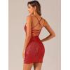 imageAllegra K Party Mini Dress for Womens Clubwear Laceup Spaghetti Straps Bodycon Sparkly Glitter Sequin DressRed