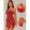 imageAllegra K Party Mini Dress for Womens Clubwear Laceup Spaghetti Straps Bodycon Sparkly Glitter Sequin DressRed