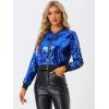 imageAllegra K Womens Halloween Sequin Jacket 2024 Fall Party Shiny Glitter Sparkly Bomber JacketsBlue