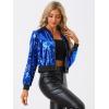 imageAllegra K Womens Halloween Sequin Jacket 2024 Fall Party Shiny Glitter Sparkly Bomber JacketsBlue