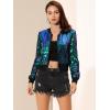 imageAllegra K Womens Halloween Sequin Jacket 2024 Fall Party Shiny Glitter Sparkly Bomber JacketsGreen