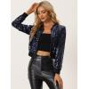 imageAllegra K Womens Halloween Sequin Jacket 2024 Fall Party Shiny Glitter Sparkly Bomber JacketsNavy