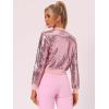 imageAllegra K Womens Halloween Sequin Jacket 2024 Fall Party Shiny Glitter Sparkly Bomber JacketsPink