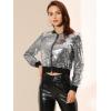 imageAllegra K Womens Halloween Sequin Jacket 2024 Fall Party Shiny Glitter Sparkly Bomber JacketsSilver