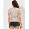 imageAllegra K Womens Halloween Shiny Glitter Shirt Holographic Party Disco Rainbow Metallic TopBeige