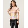 imageAllegra K Womens Halloween Shiny Glitter Shirt Holographic Party Disco Rainbow Metallic TopBeige Pink