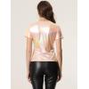 imageAllegra K Womens Halloween Shiny Glitter Shirt Holographic Party Disco Rainbow Metallic TopBeige Pink