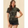 imageAllegra K Womens Halloween Shiny Glitter Shirt Holographic Party Disco Rainbow Metallic TopBlack Gold