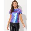 imageAllegra K Womens Halloween Shiny Glitter Shirt Holographic Party Disco Rainbow Metallic TopBlue Purple