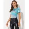 imageAllegra K Womens Halloween Shiny Glitter Shirt Holographic Party Disco Rainbow Metallic TopBlue Shiny