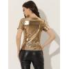 imageAllegra K Womens Halloween Shiny Glitter Shirt Holographic Party Disco Rainbow Metallic TopBrown Gold