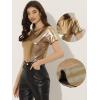 imageAllegra K Womens Halloween Shiny Glitter Shirt Holographic Party Disco Rainbow Metallic TopBrown Gold