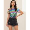 imageAllegra K Womens Halloween Shiny Glitter Shirt Holographic Party Disco Rainbow Metallic TopColorful