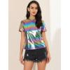 imageAllegra K Womens Halloween Shiny Glitter Shirt Holographic Party Disco Rainbow Metallic TopColorful