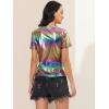 imageAllegra K Womens Halloween Shiny Glitter Shirt Holographic Party Disco Rainbow Metallic TopColorful