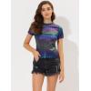 imageAllegra K Womens Halloween Shiny Glitter Shirt Holographic Party Disco Rainbow Metallic TopDark Blue