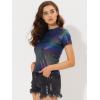 imageAllegra K Womens Halloween Shiny Glitter Shirt Holographic Party Disco Rainbow Metallic TopDark Blue