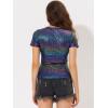 imageAllegra K Womens Halloween Shiny Glitter Shirt Holographic Party Disco Rainbow Metallic TopDark Blue