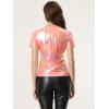 imageAllegra K Womens Halloween Shiny Glitter Shirt Holographic Party Disco Rainbow Metallic TopDark Pink