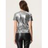 imageAllegra K Womens Halloween Shiny Glitter Shirt Holographic Party Disco Rainbow Metallic TopDark Silver