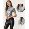 imageAllegra K Womens Halloween Shiny Glitter Shirt Holographic Party Disco Rainbow Metallic TopDark Silver