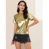 imageAllegra K Womens Halloween Shiny Glitter Shirt Holographic Party Disco Rainbow Metallic TopGold