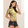 imageAllegra K Womens Halloween Shiny Glitter Shirt Holographic Party Disco Rainbow Metallic TopGold